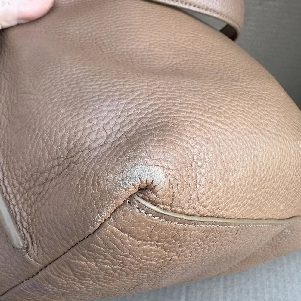 Ted Baker London Leather Pebbled Tote Bag w/ Detachable Pouch Tan Brown